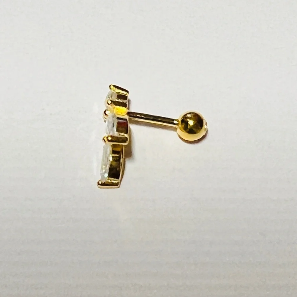 Wild Vine Marquise Round Clear Crystal CZ 18k Gold Plated S925 Stud Earring 1pc - Picture 7 of 10